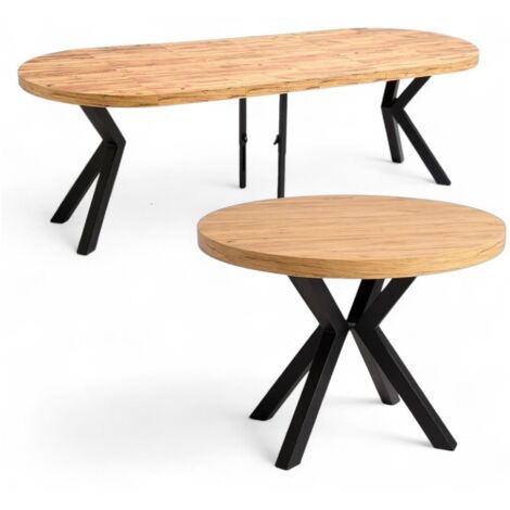 Runder Ausziehtisch Ø110 auf 310 cm, Eiche Craft, schwarzes X-Gestell