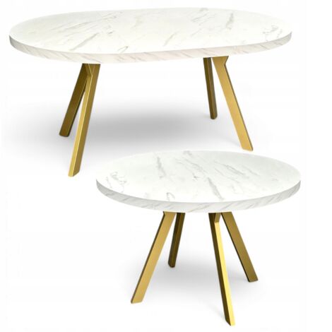 Runder Ausziehtisch MARMOR + GOLD Ø90/190 cm Metallbeine + Einlegeplatten