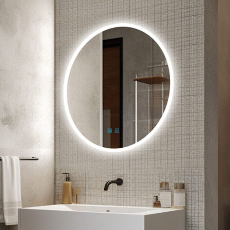 Runder Badspiegel mit Beleuchtung 70 cm 3 Lichtfarben Dimmbar,Helligkeit Einstellbar,Memory-Funktion