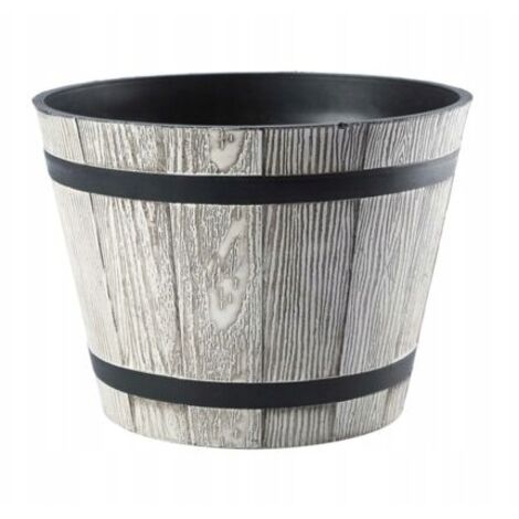 Runder Blumentopf, hellgraue Holzimitation, 40 cm Madera