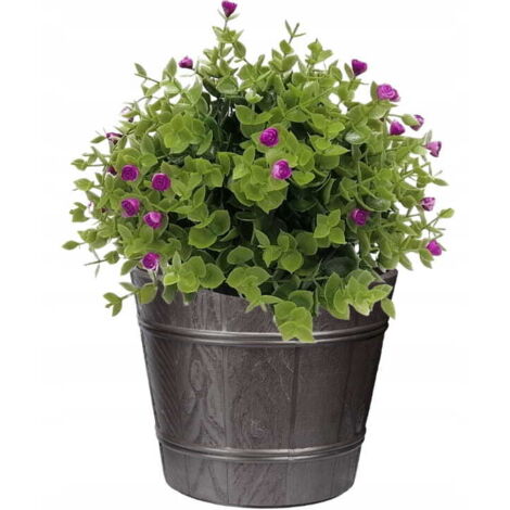 Runder Blumentopf in Holzoptik 17 cm Graphit