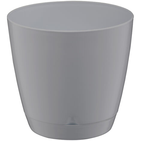 Runder Blumentopf mit Untersetzer, Begonie, 12 x 10,5 cm, 0,9 l, glänzend grau