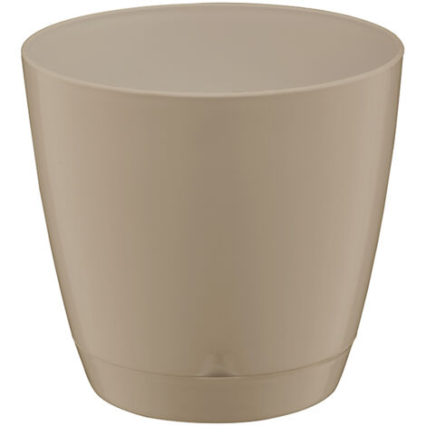 Runder Blumentopf mit Untersetzer, Begonie, 25 x 23 cm, 8,4 l, glänzend beige