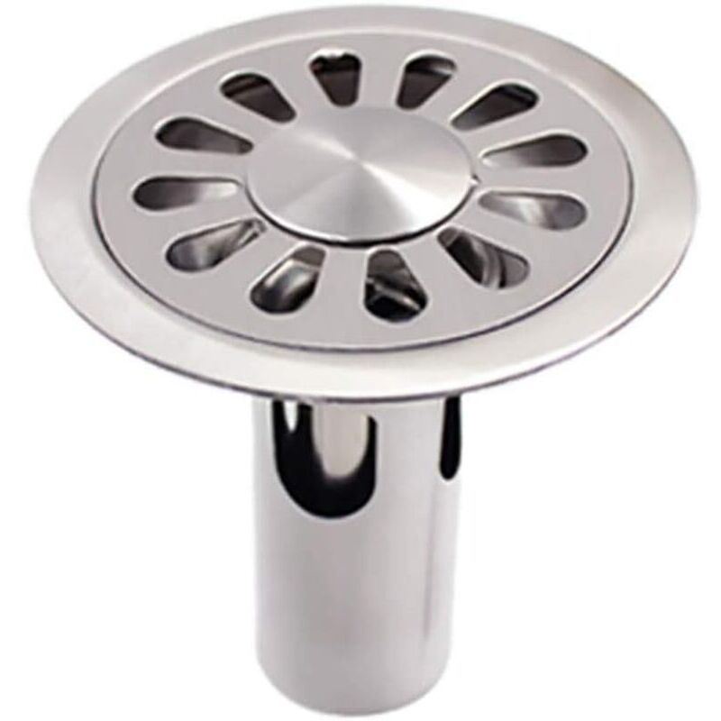 Image of Runder Bodenablauf aus gebürstetem Edelstahl, geeignet für Badezimmer, Küche, Waschküche, Garten