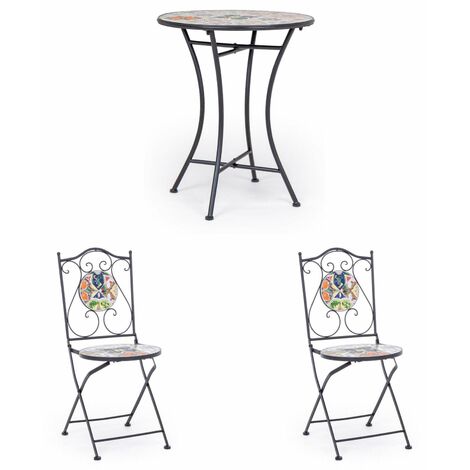 Runder Couchtisch und Klappstühle aus behandeltem Stahl für Garten und Bars -Couchtisch + 2 Stühlen / Paloma