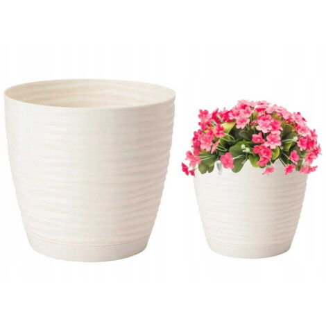 Runder cremefarbener Blumentopf mit Untertasse 10,7x10cm Kunststoff