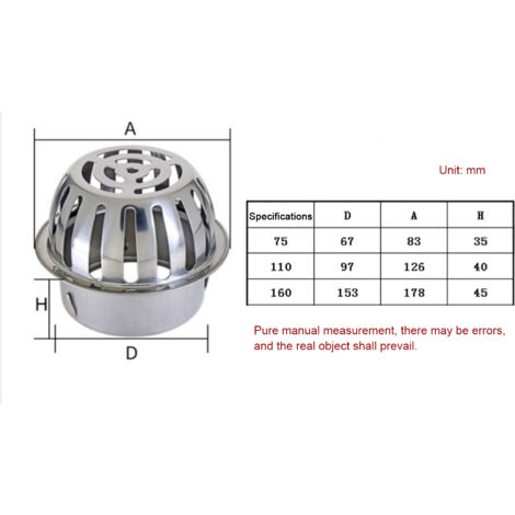 Runder Edelstahl-Bodenablauf für Badezimmer, Garten, Balkon (110 mm/4 Zoll)