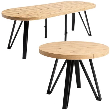 Runder Esstisch ø100 cm, ausziehbar auf 300 cm - Schwarz/Artisan Eiche Industrial-Stil