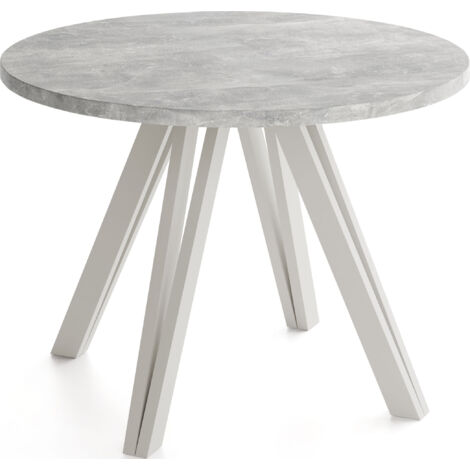 Runder Esstisch 100 cm mit Holzbeinen aus Buchenholz in Kaschmir – Moderner Tisch für Esszimmer, Küche – Platzsparender Tisch für 4 Personen –  Beton Grau