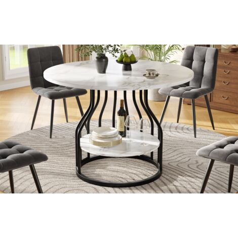 Runder Esstisch (80×80×76cm), Küchen-Esstisch, runder Couchtisch für 4 Personen, kleine runde Platte in der Mitte zur Aufbewahrung, geeignet für Esszimmer, Wohnzimmer, MDF-Marmor-Tischplatte, schwarz