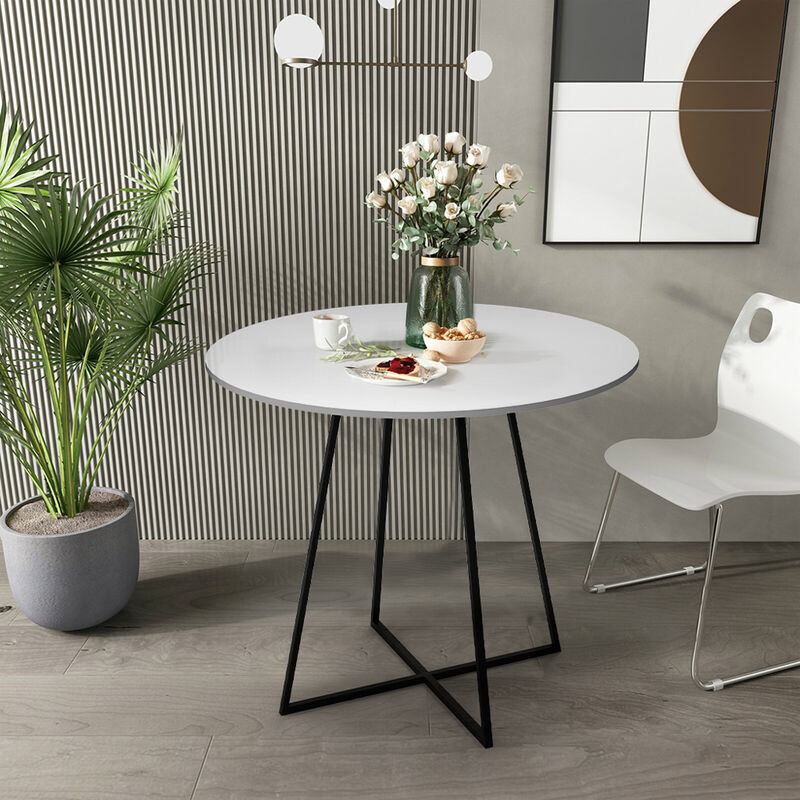 Ahd Amazing Home Design - Runder Esstisch 80cm weiß modern schwarz Metallbeine Marmor