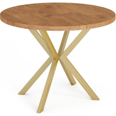 Runder Esstisch Ausziehbar ⌀ 100 cm - Goldene X-Beine - Braun - EU Herstellung