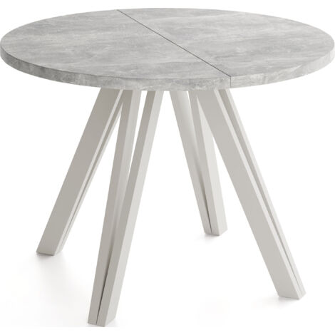 Runder Esstisch Ausziehbar 100–180 cm mit Holzbeinen aus Buchenholz in Kaschmir – Ausziehtisch für Esszimmer, Küche – Tisch für 4–8 Personen – Beton Grau