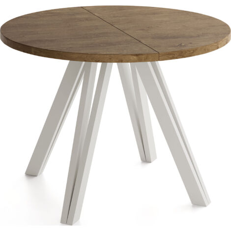 Runder Esstisch Ausziehbar 100–180 cm mit Holzbeinen aus Buchenholz in Kaschmir – Ausziehtisch für Esszimmer, Küche – Tisch für 4–8 Personen – Eiche Braun Rustikal
