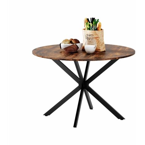 Runder Esstisch Industrialstil Ø120 cm großzügig mit X-Füßen Vintagebraun-Schwarz Küche Wohnzimmer