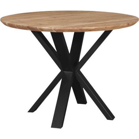 Runder Esszimmertisch Akazie naturfarben Schweizer Kante 105 cm Spider-Gestell schwarz CARA