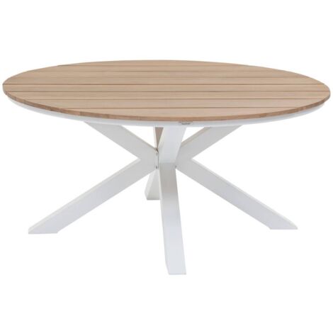 Runder Gartentisch ORIENGO Akazie & Weiß - 4 Plätze - Epoxidbeschichtetes Aluminium - FSC®-zertifiziertes Akazienholz