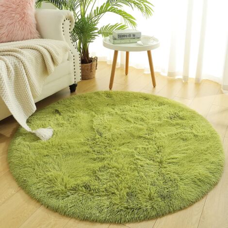 Runder, grüner Plüschteppich für Mädchenzimmer, 120 cm, für Wohnzimmer und Kinderzimmer, weiches Design