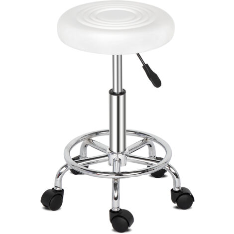 Runder Hocker mit Linien, drehbarer Barhocker, Weiß