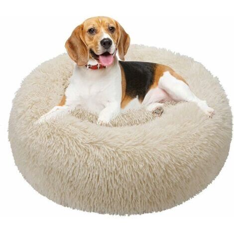 Runder Hundekorb, Katzenkissen, Donut-Korb, Hundekorb, extraweiches, bequemes und niedliches Katzenbett, Kissen für Katzen und kleine bis mittelgroße Hunde, 70 cm, Beige