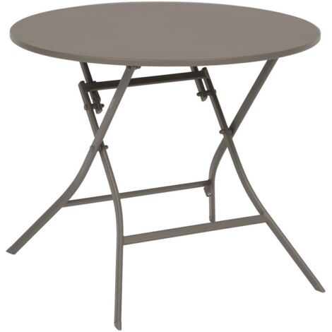 Runder klappbarer Gartentisch Greensboro Kaffee 4-Sitzer aus Stahl - Hespéride