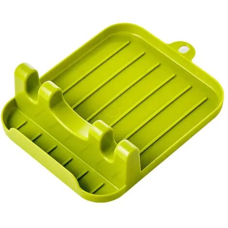Runder Küchenlöffelhalter aus Kunststoff, Ablage für Löffel, Gabeln, Spatel und Essstäbchen, rutschfeste Löffelunterlage, Küchenhelfer, Matcha-Grün