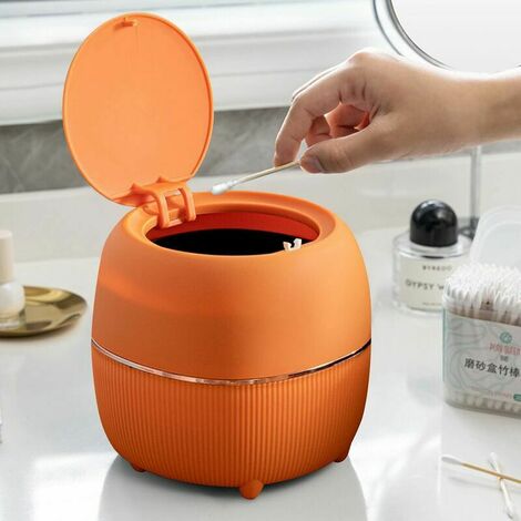Runder Mini-Mülleimer aus Kunststoff mit Deckel für Zuhause, Arbeitsplatte, Küche, Badezimmer, Büro, Orange