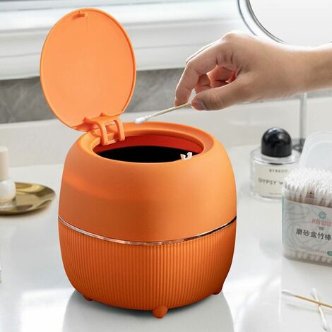Runder Mini-Mülleimer aus Kunststoff mit Deckel für Zuhause, Arbeitsplatte, Küche, Badezimmer, Büro, Orange