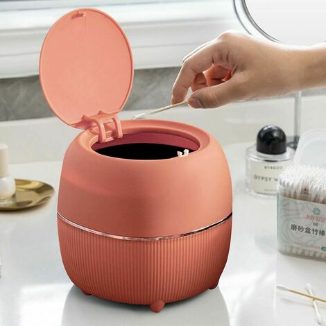 Runder Mini-Mülleimer aus Kunststoff mit Deckel für Zuhause, Arbeitsplatte, Küche, Badezimmer, Büro, Rosa