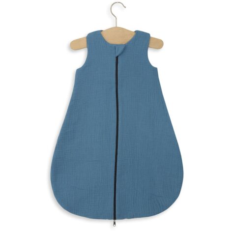 Runder Musselin-Schlafsack für Kinder S 0-6 Monate Sommer TOG 1.0 - schmutziges Blau