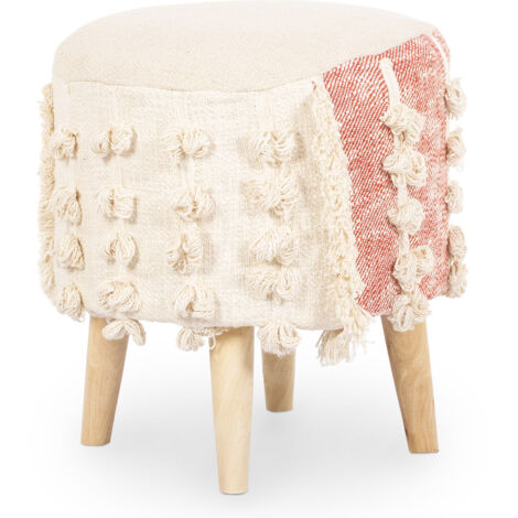 Runder Pouf Hocker - Boho Bali Stil - Batty  Beige