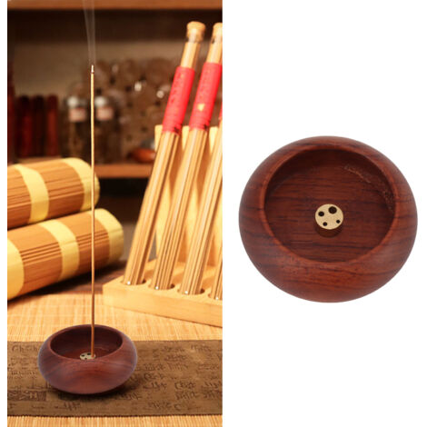 Runder Räucherstäbchenhalter aus Holz und Kupfer, Modell B – Kleine Aromatherapie-Schale für Räucherstäbchen, Heimdekoration & Teezeremonie