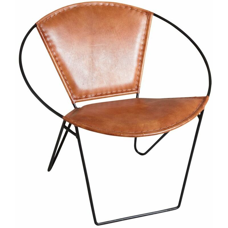 Aubry Gaspard - Runder Sessel aus braunem Leder und Metall