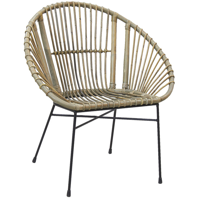 Aubry Gaspard - Runder Sessel aus grauem Rattan und Metall