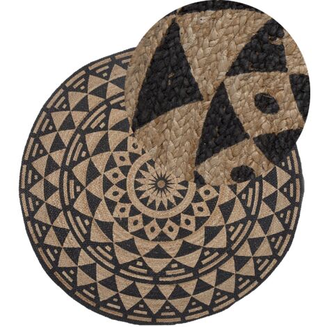 Runder Teppich mit orientalischem Muster in Schwarz Jute 120 cm Alakir - Beige