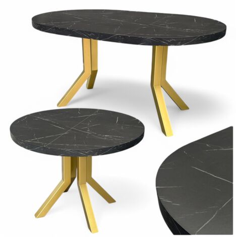 Runder Tisch Ø100, ausziehbar auf 200 cm, Metall GOLD Marmor Black Royal