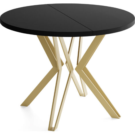 Runder Tisch für das Esszimmer - 100 oder 120 cm Durchmesser - Ausziehbarer Tisch mit Pulverbeschichteten Goldenen Metallbeinen - 120 cm - Schwarz