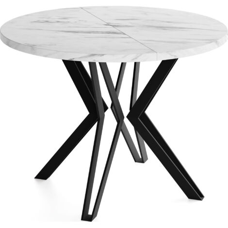 Runder Tisch für das Esszimmer - 100 oder 120 cm Durchmesser - Ausziehbarer Tisch mit Pulverbeschichteten Schwarzen Metallbeinen - 100 cm - Marmor Weiß