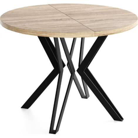 Runder Tisch für das Esszimmer - 100 oder 120 cm Durchmesser - Ausziehbarer Tisch mit Pulverbeschichteten Schwarzen Metallbeinen - 100 cm - Sonoma Eiche
