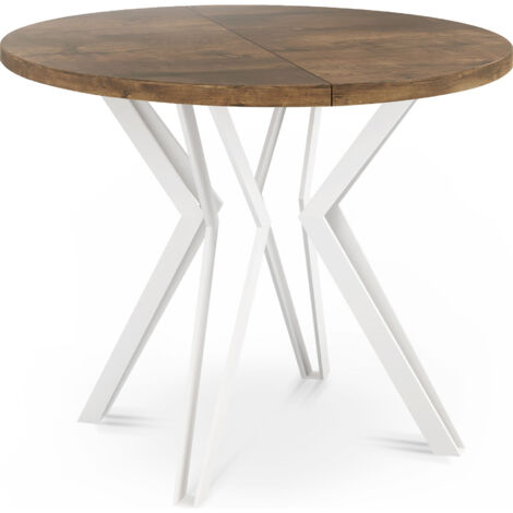 Runder Tisch für das Esszimmer - 100 oder 120 cm Durchmesser - Ausziehbarer Tisch mit Pulverbeschichteten Weißen Metallbeinen - 100 cm - Lefkas Eiche