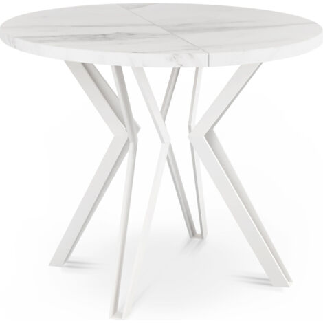 Runder Tisch für das Esszimmer - 100 oder 120 cm Durchmesser - Ausziehbarer Tisch mit Pulverbeschichteten Weißen Metallbeinen - 100 cm - Marmor Weiß