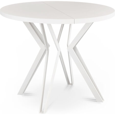 Runder Tisch für das Esszimmer - 100 oder 120 cm Durchmesser - Ausziehbarer Tisch mit Pulverbeschichteten Weißen Metallbeinen - 100 cm - Weiß