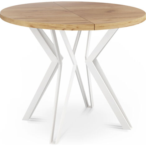 Runder Tisch für das Esszimmer - 100 oder 120 cm Durchmesser - Ausziehbarer Tisch mit Pulverbeschichteten Weißen Metallbeinen - 120 cm - Craft Eiche