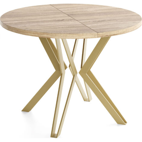 Runder Tisch für das Esszimmer - 100 oder 120 cm Durchmesser - Klappbarer Tisch mit Pulverbeschichteten Goldenen Metallbeinen - 120 cm - Sonoma Eiche