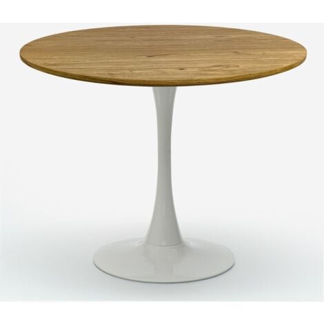 AHD AMAZING HOME DESIGN Runder Tisch Holz 80cm Metall weiß Goblet Stil modern Redwood