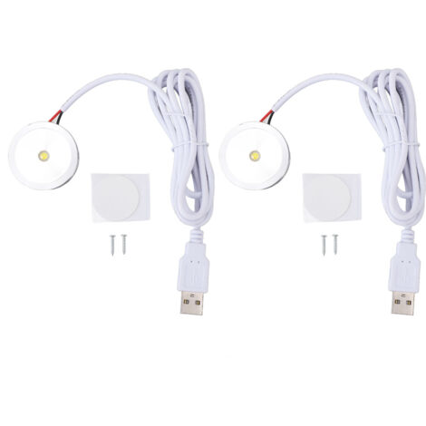 Runder USB-LED-Strahler für Vitrinen mit 1,3 m Kabel, 2 weiße Aluminiumlampen für Schmuckschränke