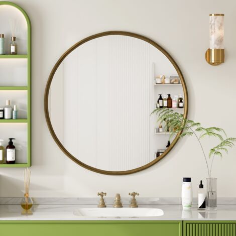 Runder Wandspiegel 80 x 80 cm – Metallrahmen, ideal für Bad, Wohnzimmer oder Schlafzimmer – Bronze