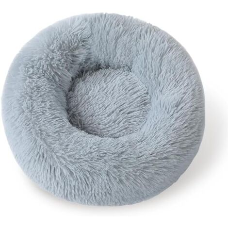 Runder, weicher Katzenkorb – Beruhigendes Anti-Stress-Plüschkissen, waschbares, donut-förmiges Komfortbett für Katzen und Hunde (40 cm, Grau)