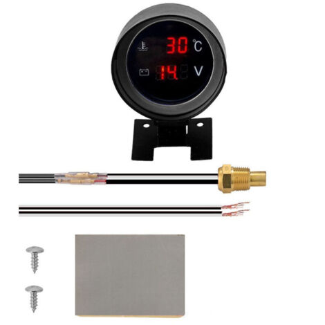 Rundes digitales LED-Temperaturmessgerät für Auto, LKW und Motorrad (2-in-1) mit Temperatursensor und Voltmeter