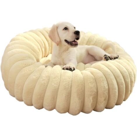 Rundes Katzen- und Hundebett aus weichem beigem Stoff, 50 cm Durchmesser, extra großes Katzenbett, warmes Winter-Hundebett
